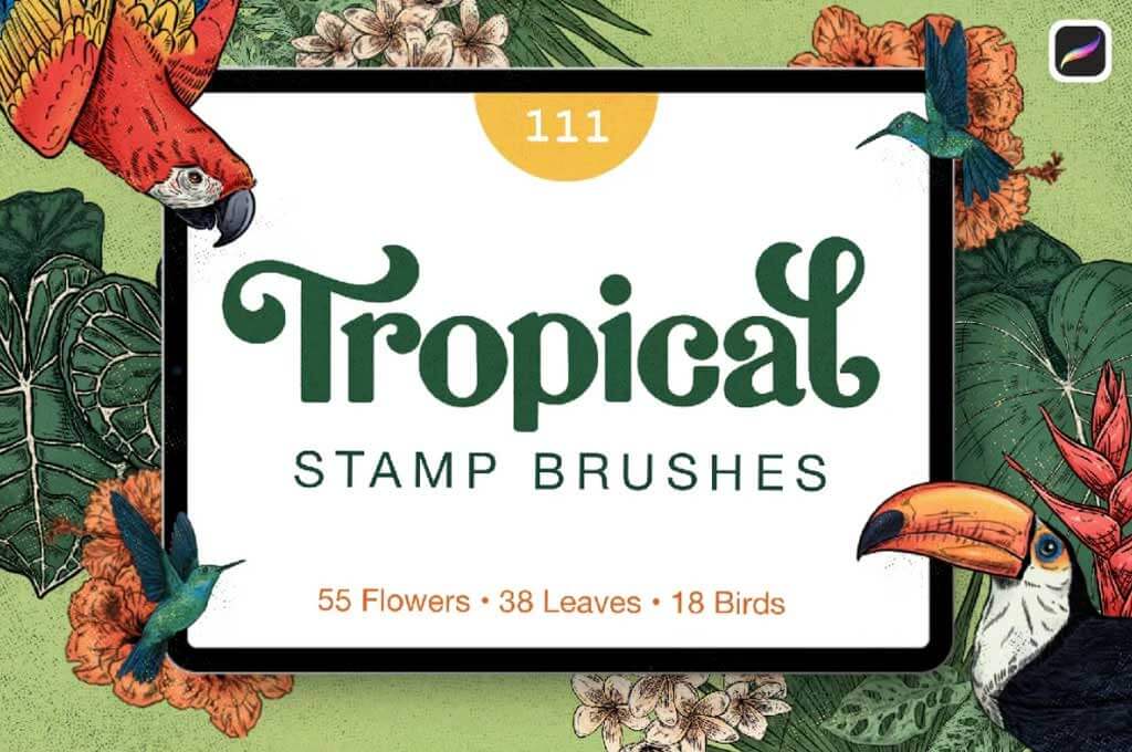 111 Tropical Stamp Brushes for Procreate