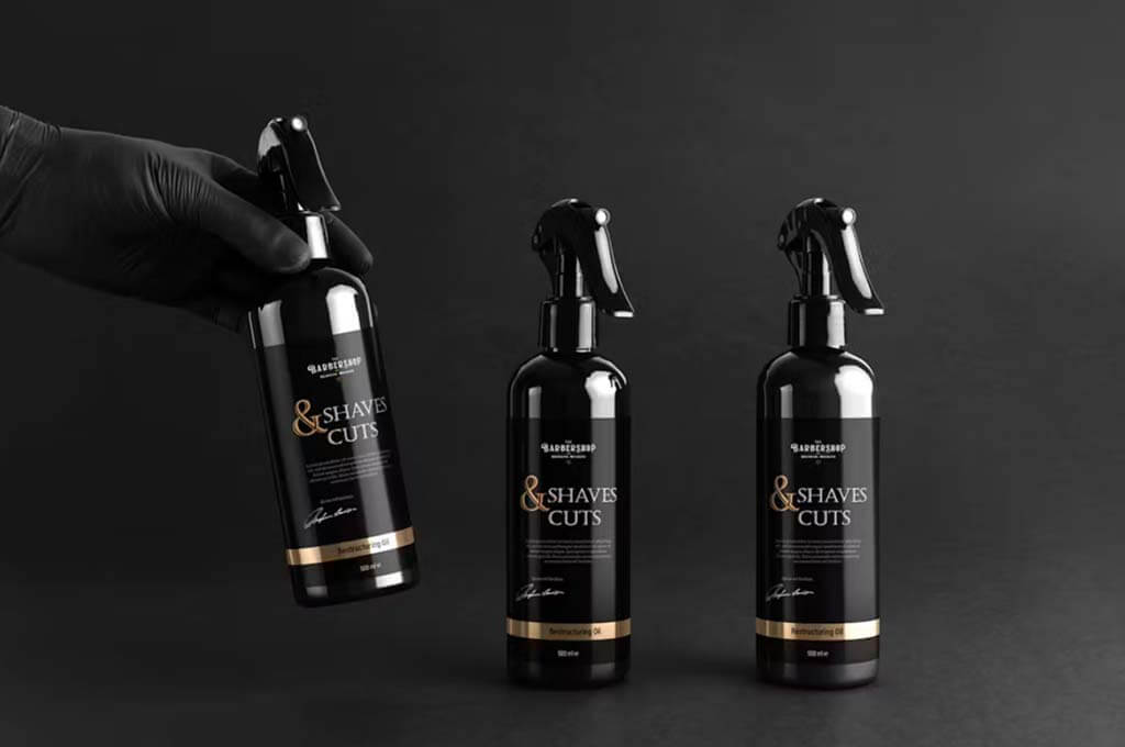 Barbershop Spray Bottles Mockup Scene