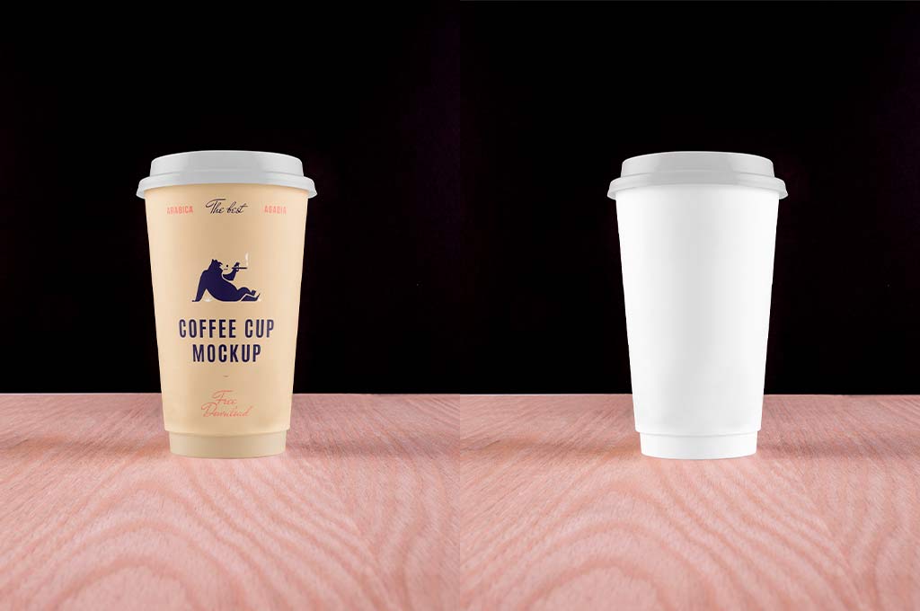 Big Coffee Cup on Desk Mockup