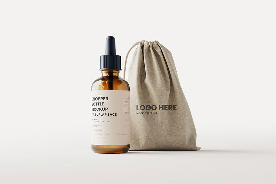 Dropper Bottle & Sack Mockup