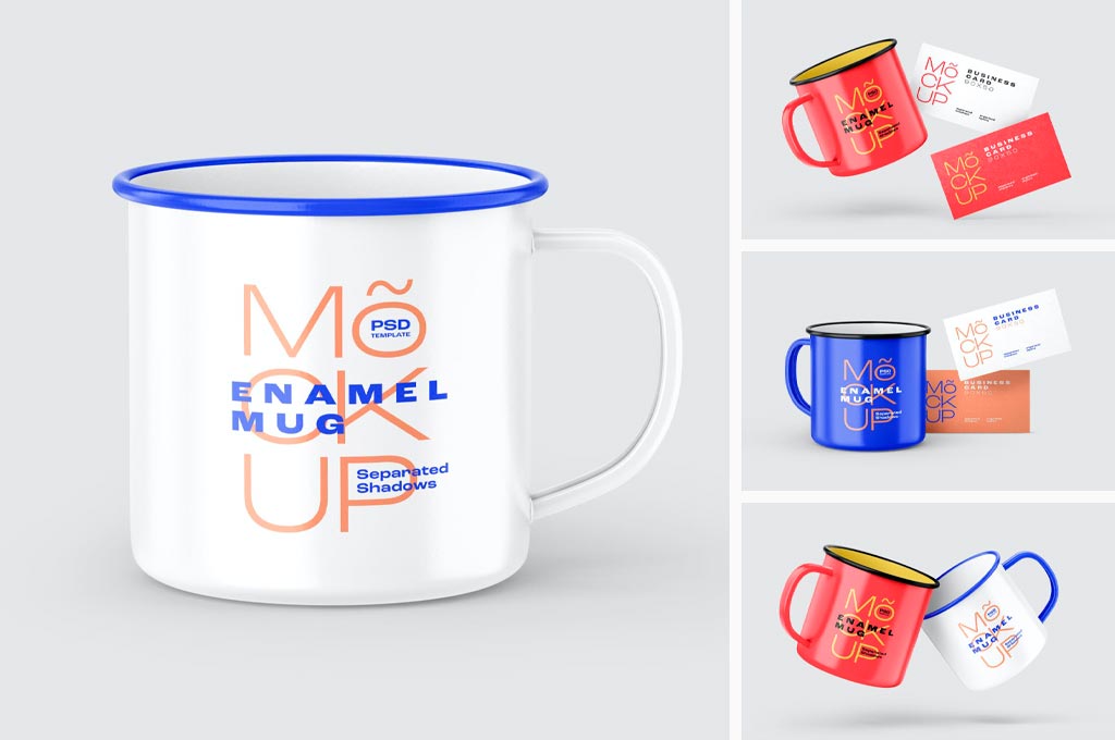 Enamel Mug Mockup Set with Business Card