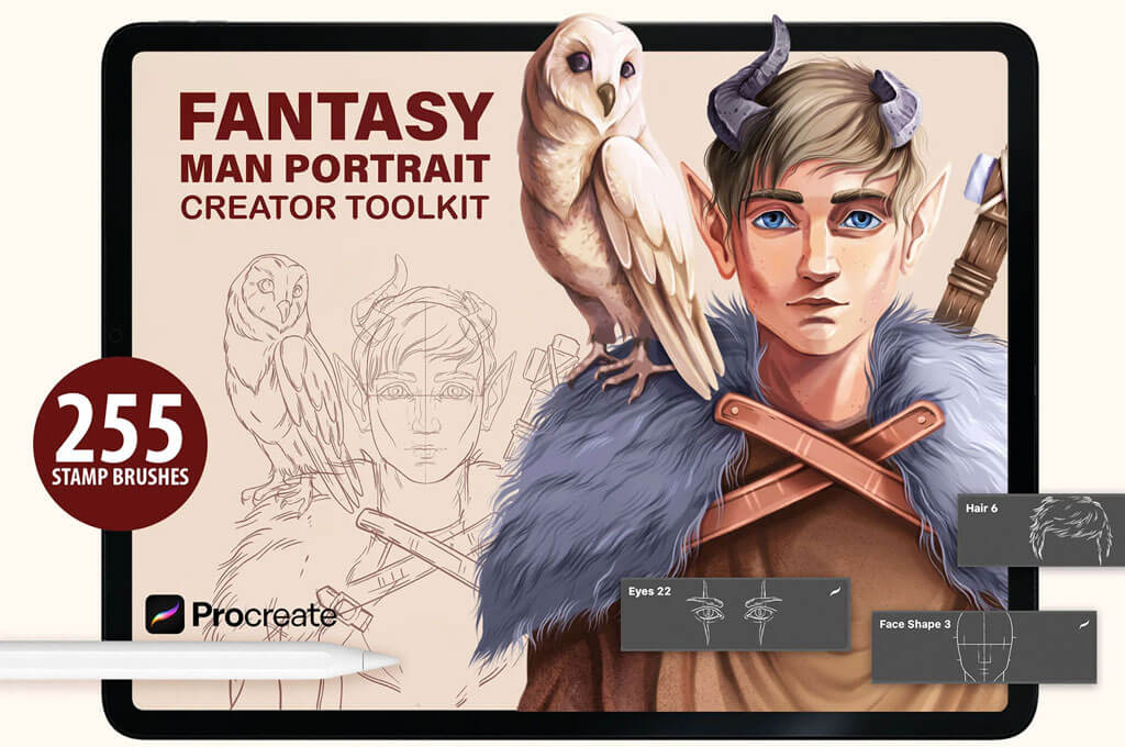 Fantasy Men Portrait Stamp Brushes For Procreate