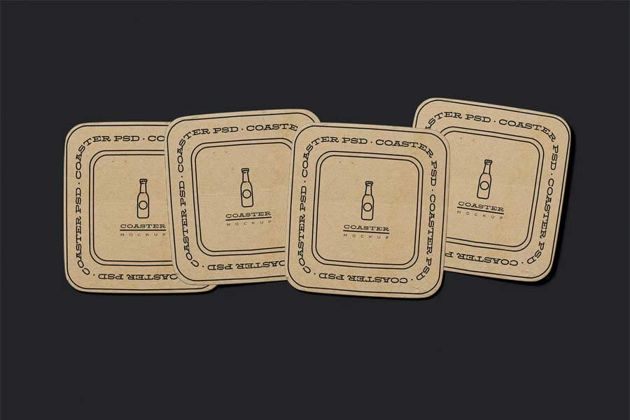 Four Cardboard Coaster Mockup