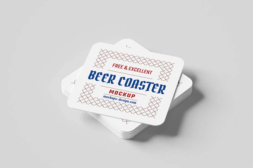 Free Square Beer Coaster Mockup