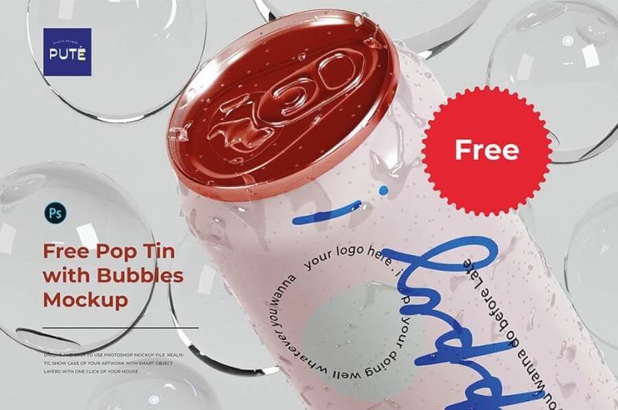 Free Tin Mockup with Bubbles