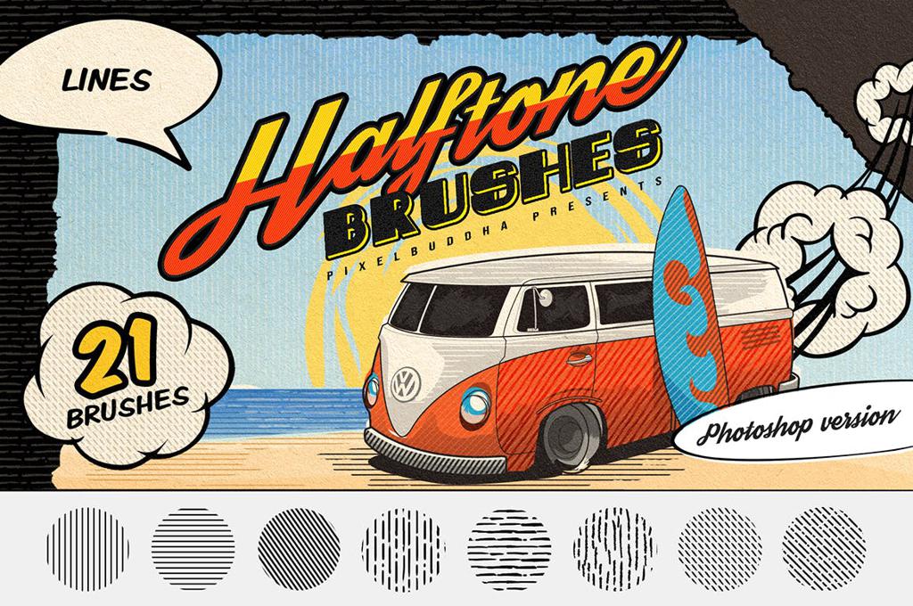 Halftone Lines: Vintage Photoshop Brushes