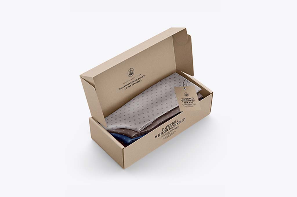 Kraft Paper Box With Socks Mockup