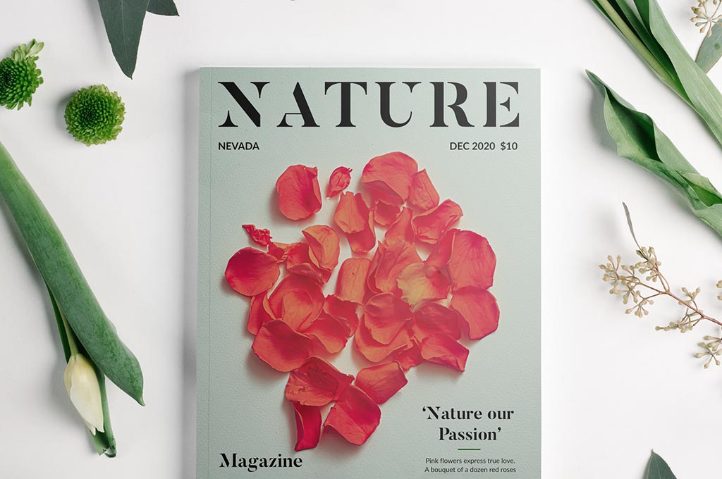 Magazine with Flowers Mockup