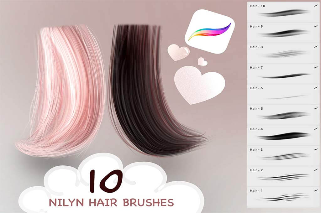 Nilyn Procreate – 10 Hair Brushes Set Ver.3