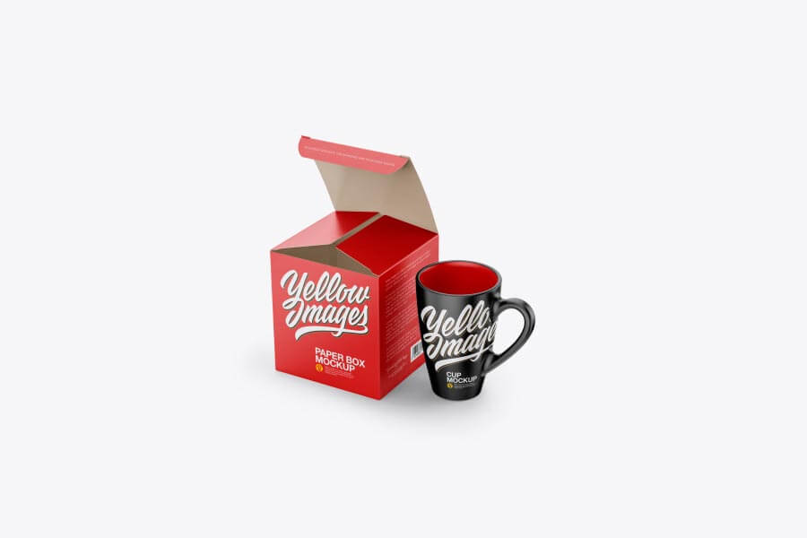 Opened Box With Mug Mockup Half Side View