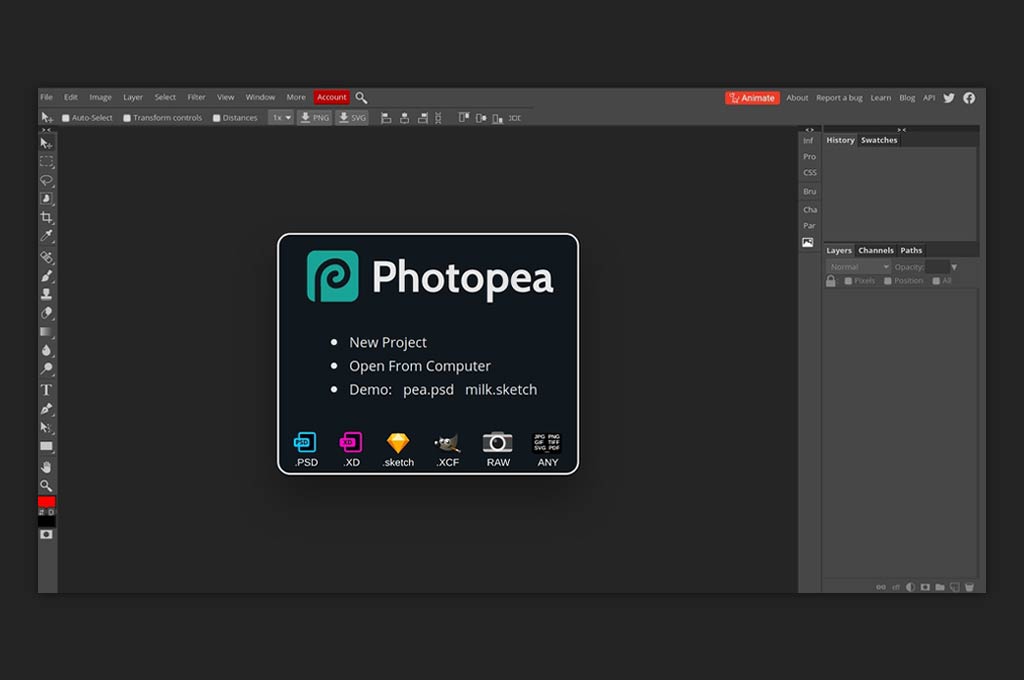 Photopea — free Photoshop alternative