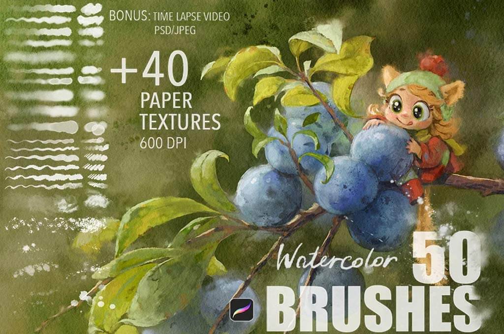 Procreate Watercolor Brushes + Paper Textures