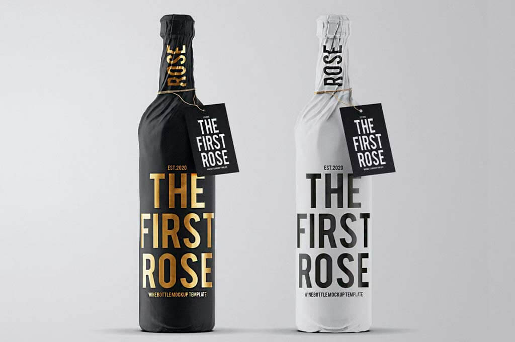 Wine Bottle Paper Wrap Mockup Template