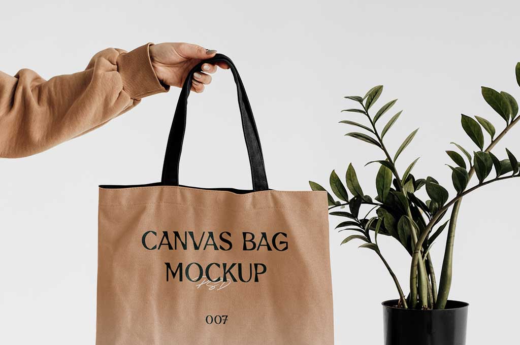 Woman Holding Big Canvas Bag Mockup