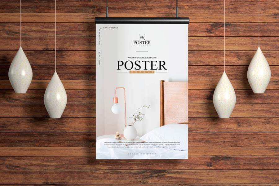 Wooden Interior Hanging Poster Mockup